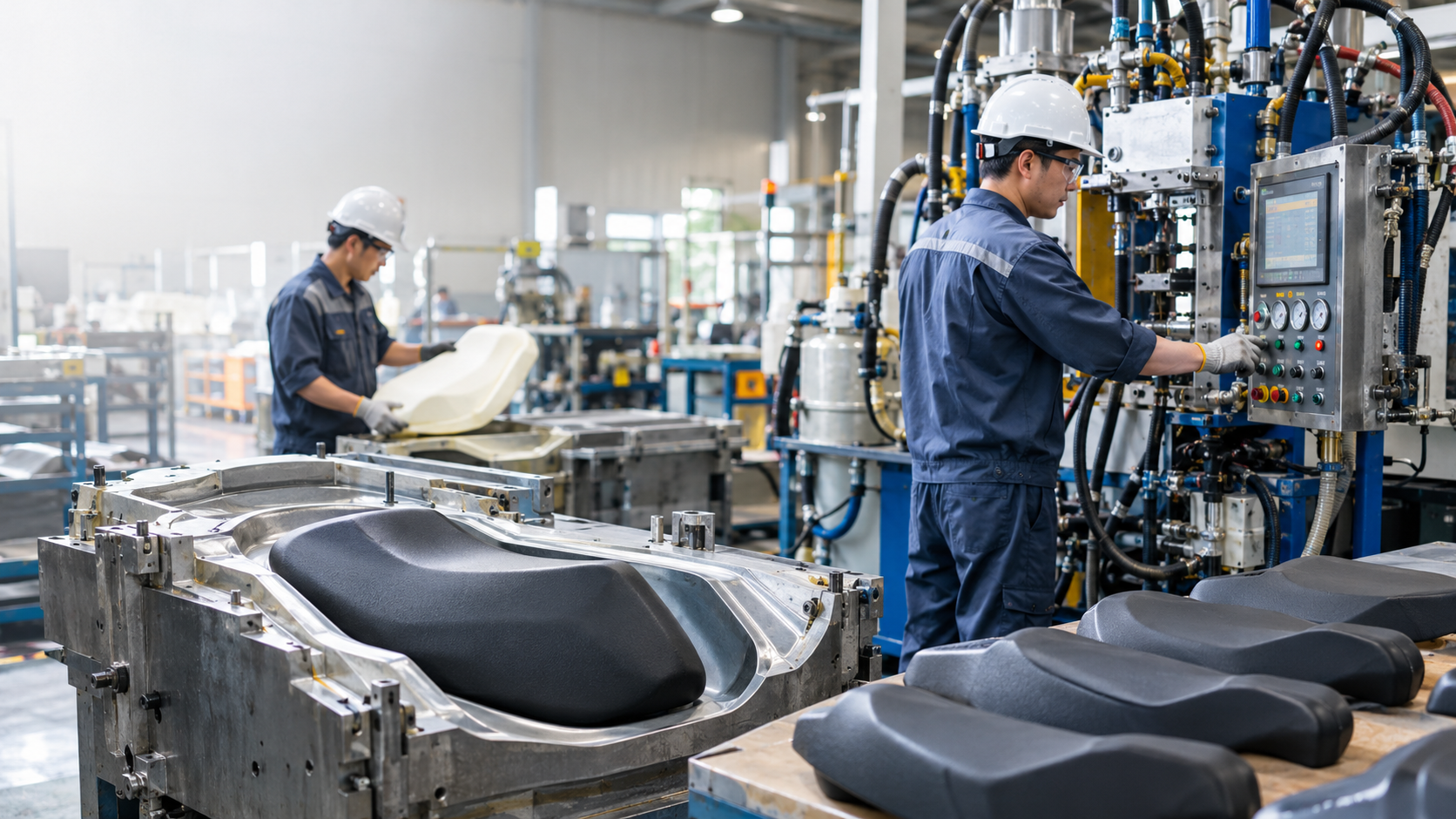 Công nghệ đúc mút PU yên xe máy: Tối ưu máy phun xốp, khuôn đúc và tỷ lệ phế phẩm - Vinosaur Polyurethane
